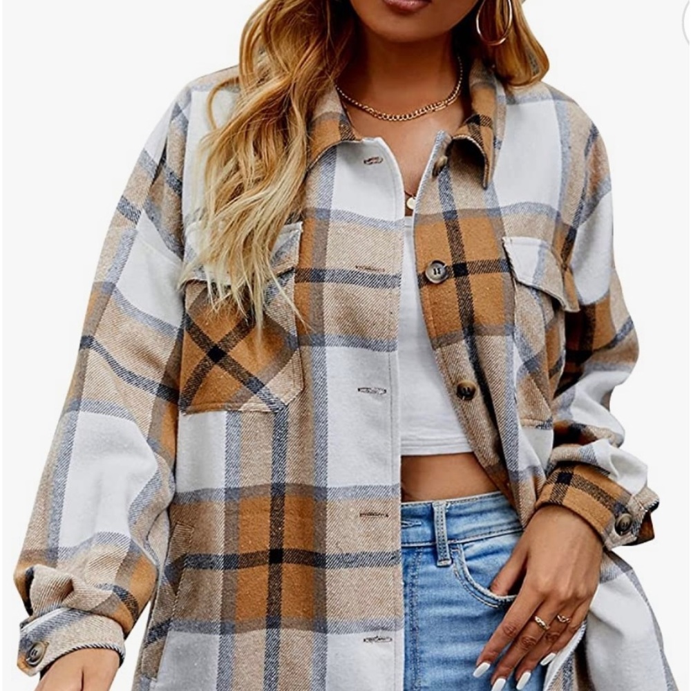 Black Orange Plaid Shacket Jacket. L